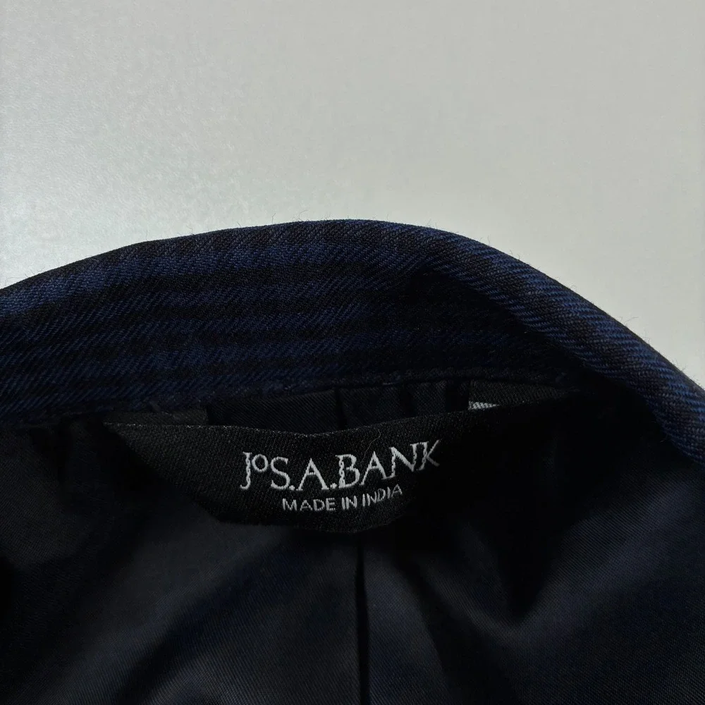 Jos A Bank Sport Coat 52L Blue Houndstooth 100% Wool Traditional Modern Blazer